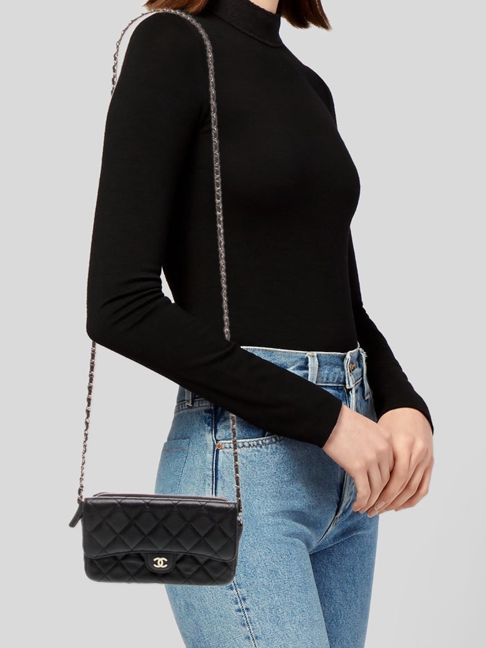 CHANEL Classic Flap Phone Holder with Chain Quilted Caviar - Picture 16 of 16